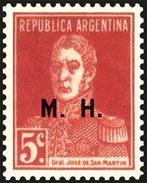 Stamp, José Francisco de San Martín (1778-1850), ovpt. "M.H.", Argentina,  , Famous People, Freedom Fighters, Generals, Heroes, Men, Revolutions