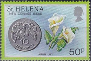 Stamp, Arum lily, Saint Helena,  , Coins, Flowers, Lilies (Flower), Numismatics, Plants (Flora)