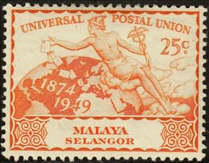 Stamp, 75th anniversary of the Universal Postal Union, Federal Malay States,  