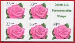 Booklet Pane, Coral Pink Rose, United States of America,  , Flowers, Plants (Flora), Roses
