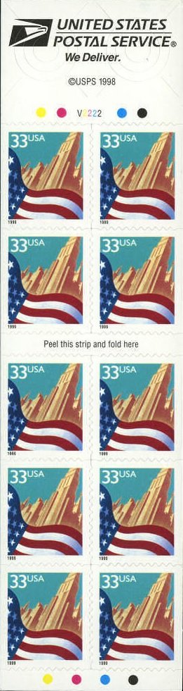 Booklet Pane, Flag over City, United States of America,  