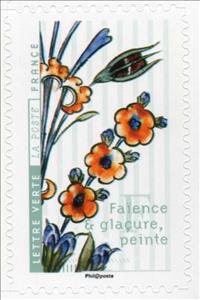 Stamp, Glaced china, France,  , Art, Flowers