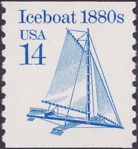 Stamp, Iceboat 1880s, United States of America,  , Sailing Ships, Ships, Transport