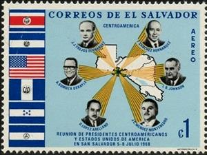 Stamp, Presidents and Flags, El Salvador,  , Flags, Heads of State