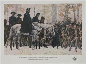 Souvenir Sheet, Washington Reviewing His Army at Valley Forge, by Trego, United States of America,  , Animals (Fauna), Art, Equestrianism and horse riding, Horses, Mammals, Military Forces, Paintings, Uniforms