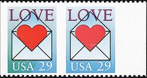 Se-tenant, Heart in Envelope, United States of America,  , Hearts, Letters (Mail), Love