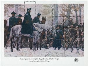 Souvenir Sheet, Washington Reviewing His Army at Valley Forge, by Trego, United States of America,  , Animals (Fauna), Art, Equestrianism and horse riding, Horses, Mammals, Military Forces, Paintings, Uniforms
