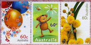 Se-tenant, Se-tenant Strip Of 3, Australia,  , Flowers, Greetings