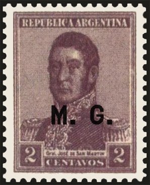 Stamp, San Martin, ovpt. "M.G.", Argentina,  , Famous People, Freedom Fighters, Generals, Heroes, Men, Revolutions