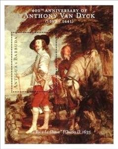 Souvenir Sheet, Le Roi a la chasse (Charles I hunting), Antigua and Barbuda,  , Paintings