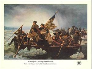 Souvenir Sheet, Washington Crossing the Delaware, by Leutze & E. Johnson, United States of America,  , Art, Flags, Headgear, Horses, Paintings, Uniforms