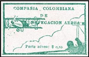 Stamp, Flier in Plane Watching Biplane, Colombia,  , Aircraft, Aviation