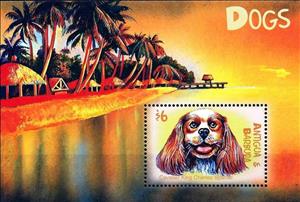 Souvenir Sheet, Cavalier King Charles spaniel, Antigua and Barbuda,  , Dogs