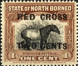 Stamp, Country symbols-black overprint, North Borneo,  