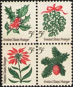 Se-tenant, Christmas 1964, United States of America,  , Christmas, Plants (Flora)