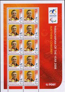 Mini Sheet, Matthew Cowdrey sheet, Australia,  , Paralympics, Swimming