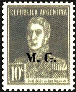 Stamp, José Francisco de San Martín (1778-1850), ovpt. "M.G.", Argentina,  , Famous People, Freedom Fighters, Generals, Heroes, Men, Revolutions
