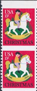 Se-tenant, Child on Rocking Horse and Christmas Tree, United States of America,  , Christmas, Toys