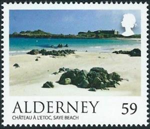 Stamp, Chateau a l'Etoc, Saye Beach, Alderney,  , Beaches, Landscapes