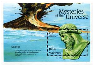 Souvenir Sheet, Bust of Plato, the disappearance of Atlantis, Maldives,  