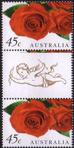 Se-tenant, Romance gutter pair, Australia,  , Flowers, Greetings, Roses