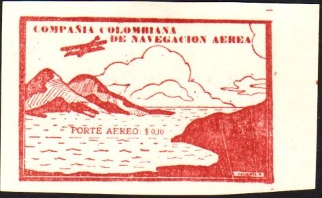 Stamp, Watching the sea from the biplane, Colombia,  , Aircraft, Aviation, Coastal Areas, Landscapes
