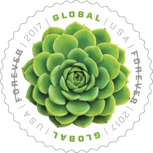 Stamp, Green Succulent Global Forever, United States of America,  , Cacti, Plants (Flora), Round Stamps