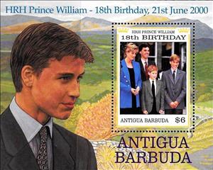 Souvenir Sheet, Prince William, 18th Birthday, Antigua and Barbuda,  