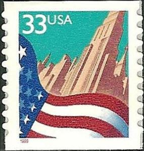 Stamp, Flag over City, United States of America,  