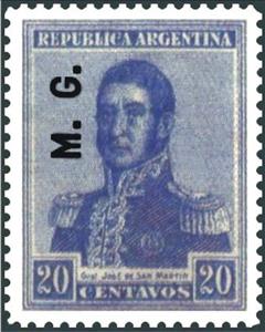 Stamp, José Francisco de San Martín (1778-1850), ovpt. "M.G.", Argentina,  , Famous People, Freedom Fighters, Generals, Heroes, Men, Revolutions