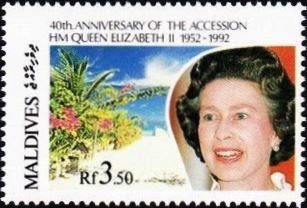 Stamp, Queen Elizabeth II's Accession to the throne, 40th Anniv., Maldives,  