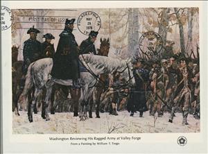 Souvenir Sheet, Washington Reviewing His Army at Valley Forge, by Trego, United States of America,  , Animals (Fauna), Art, Equestrianism and horse riding, Horses, Mammals, Military Forces, Paintings, Uniforms