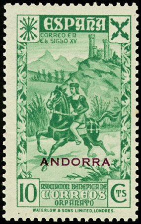 Stamp, Sellos beneficos de España. "Historia del Correo", Andorra, Spanish Administration,  