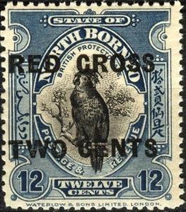 Stamp, Country symbols-black overprint, North Borneo,  
