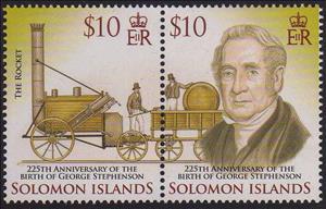 Se-tenant, 225th anniversary of birthdate of George Stephenson, Solomon Islands,  , Famous People, Inventions, Изобретатели