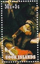 Stamp, Holy Family by Rembrandt, Cook Islands,  , Christmas, Painters, Paintings