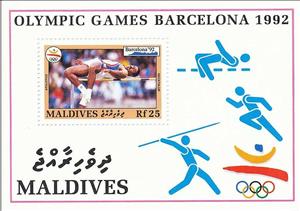 Souvenir Sheet, Decathlon (high jump), Maldives,  , High Jump, Olympic Games