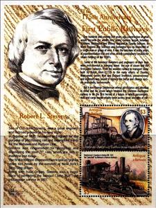 Mini Sheet, Public railways, 175th anniversary, Antigua and Barbuda,  , Locomotives, Railways, Steam Traction