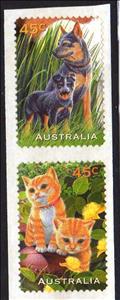 Se-tenant, Strip of 2 self adhesive, Australia,  , Animals (Fauna), Cats, Dogs, Mammals