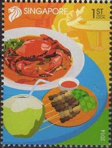 Stamp, Meal, Singapore,  , Crabs, Food