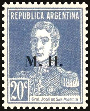 Stamp, José Francisco de San Martín (1778-1850), ovpt. "M.H.", Argentina,  , Famous People, Freedom Fighters, Generals, Heroes, Men, Revolutions