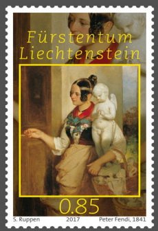 Stamp, Peter Fendi (1796-1842) "Request for Admission", Liechtenstein,  , Art, Paintings