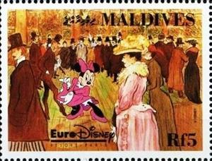 Stamp, Minnie on dance floor, Maldives,  , Disney