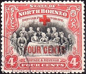 Stamp, Country symbols-red overprint, North Borneo,  