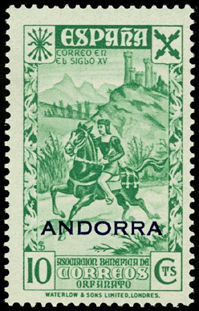 Stamp, Sellos beneficos de España. "Historia del Correo", Andorra, Spanish Administration,  