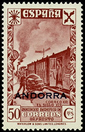 Stamp, Sellos beneficos de España. "Historia del Correo", Andorra, Spanish Administration,  