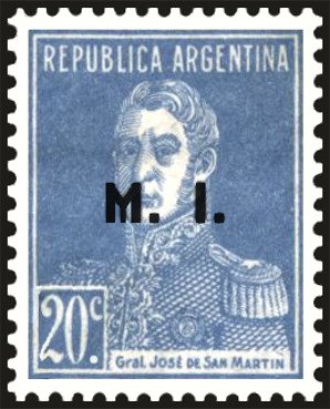 Stamp, José Francisco de Saan Martín (1778-1850), ovpt. "M.I.", Argentina,  , Famous People, Freedom Fighters, Generals, Heroes, Men, Revolutions