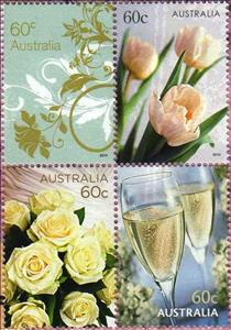 Se-tenant, Block Of 4, Australia,  , Flowers, Greetings, Roses