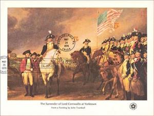 Souvenir Sheet, Surrender of Cornwallis at Yorktown, by John Trumbull, United States of America,  , Art, Flags, Headgear, Horses, Paintings, Uniforms