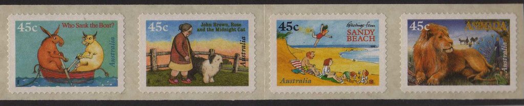 Se-tenant, Children's Book Council self adhesive strip of 4, Australia,  , Books, Children
